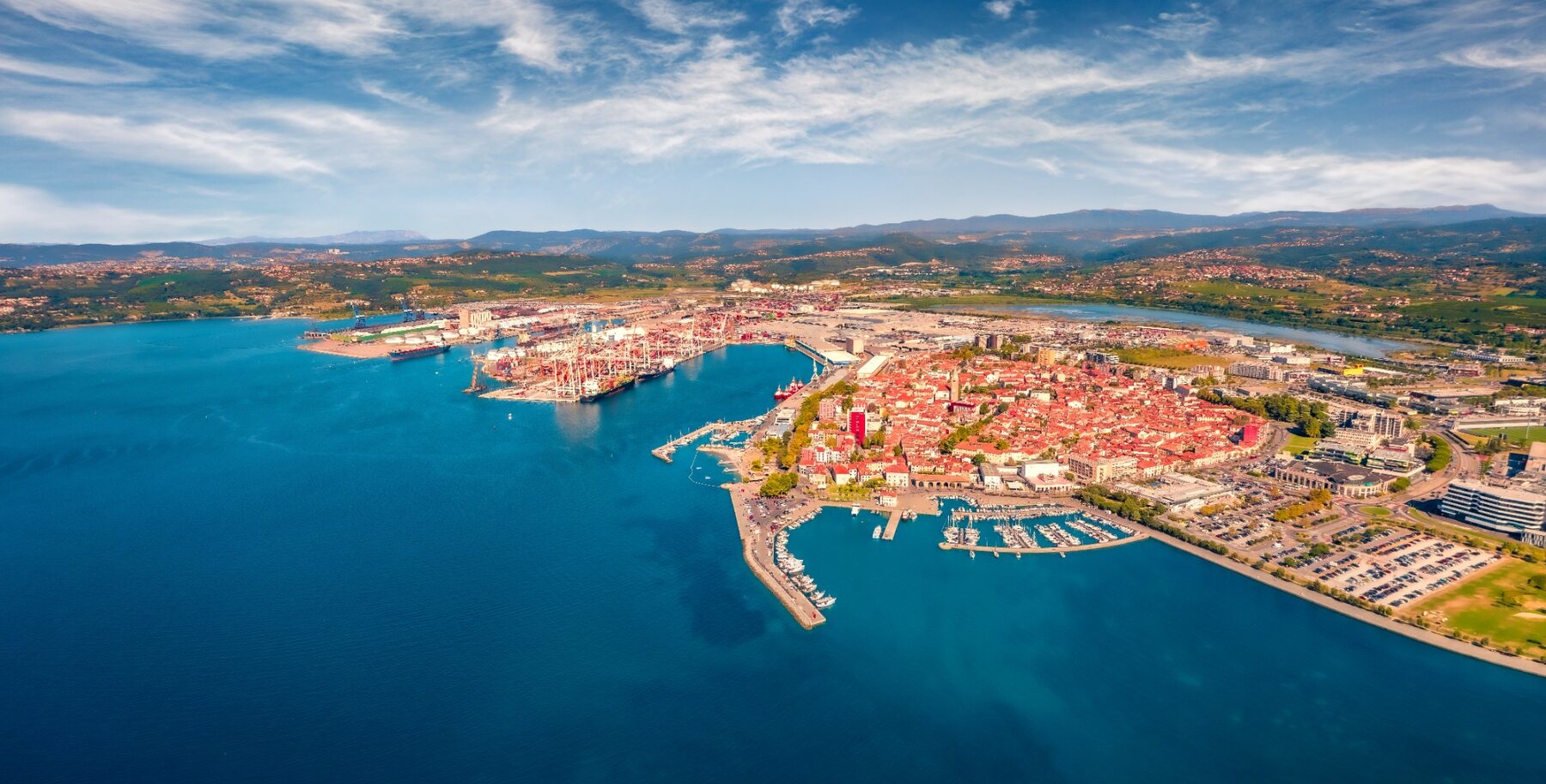 Aerial view of Koper and the Port of Koper